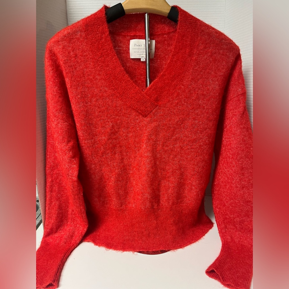 ALpaco Blend PART TWO Copenhagen Coral Red V-Neck Sweater Size Small